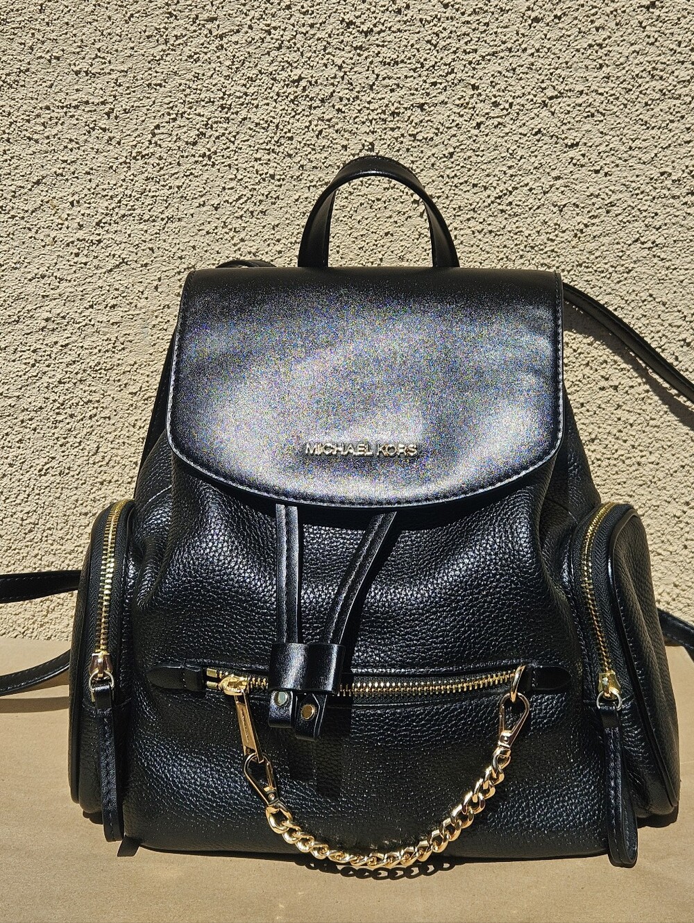 Michael Kors Womens Jet Set Medium Pebbled Black Leather Backpack - Picture 6 of 10